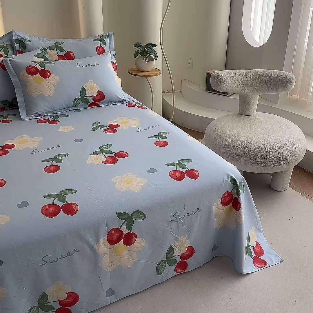91家纺网 家纺一手货源 找家纺 优家居工厂店 2026新款13360纯棉床单单件印花全棉加厚大学生宿舍三件套 如梦花季