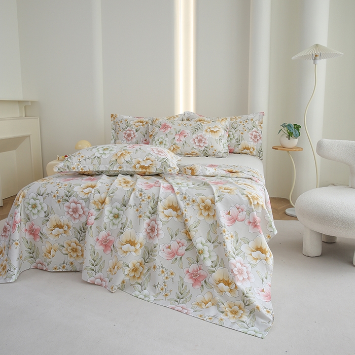 91家纺网 家纺一手货源 找家纺 优家居工厂店 2026新款13360纯棉床单单件印花全棉加厚大学生宿舍三件套 塞纳河畔