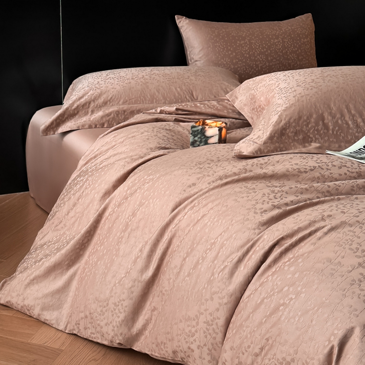 91家纺网 家纺一手货源 找家纺 涵美人家纺 2025新款长绒棉真50双股高支全棉提花四件套纯棉 雨沫风铃050