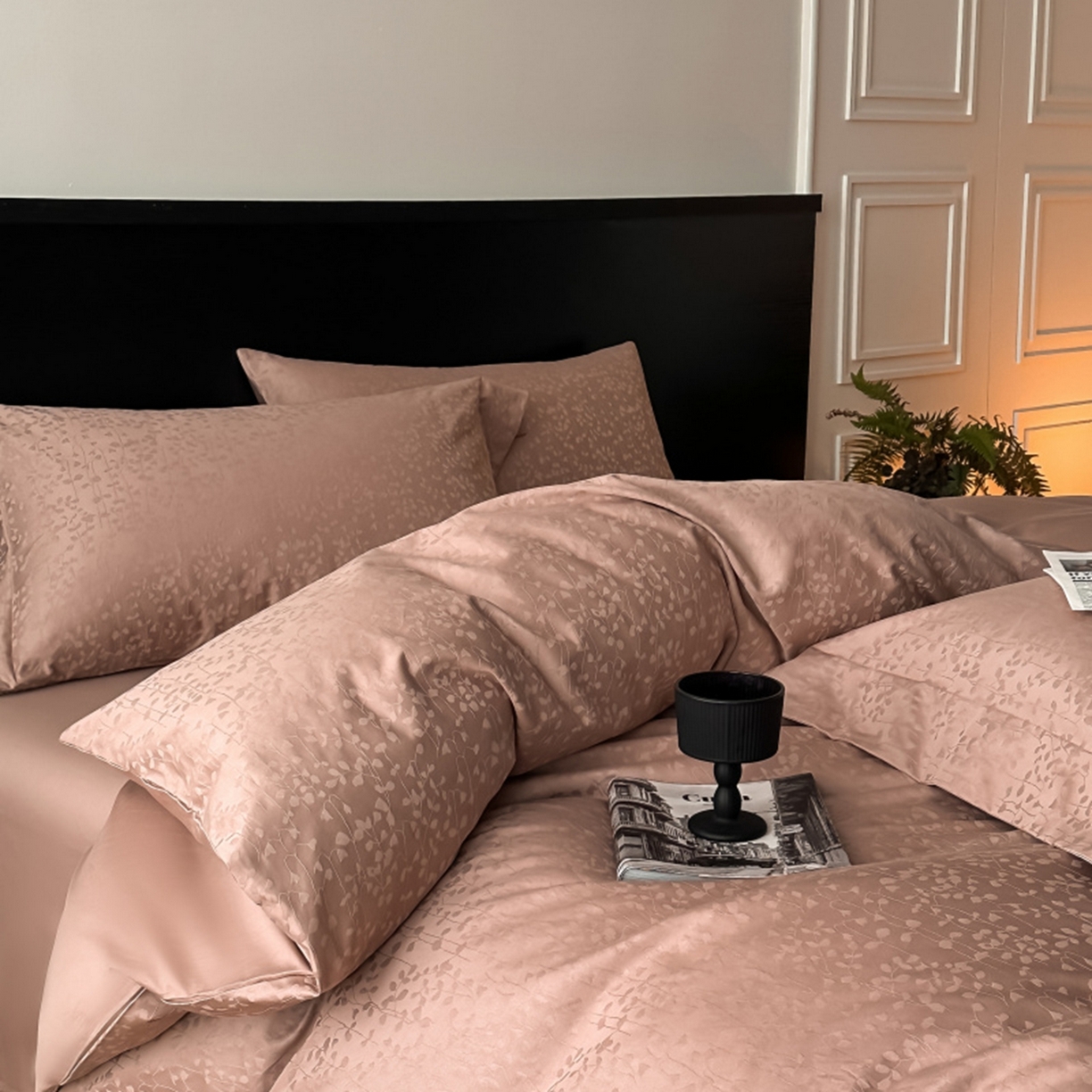 91家纺网 家纺一手货源 找家纺 涵美人家纺 2025新款长绒棉真50双股高支全棉提花四件套纯棉 雨沫风铃050