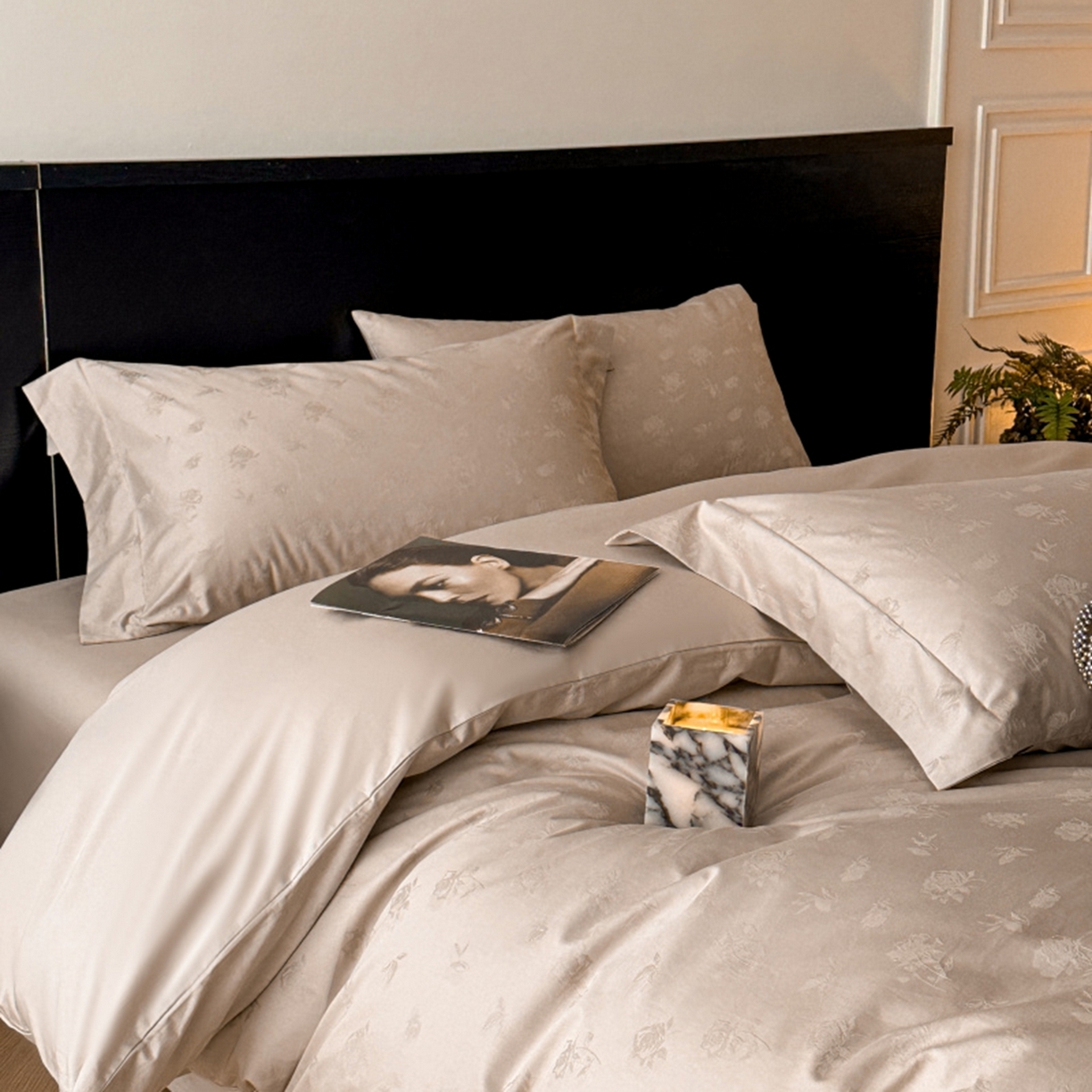 91家纺网 家纺一手货源 找家纺 涵美人家纺 2025新款长绒棉真50双股高支全棉提花四件套纯棉 真爱079