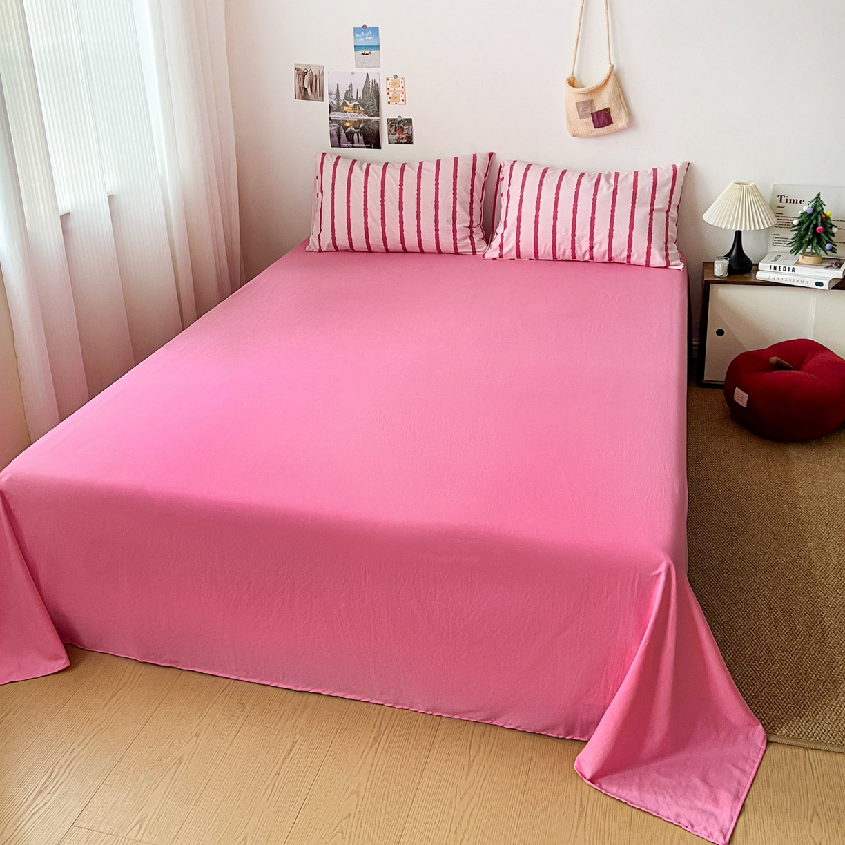 91家纺网 家纺一手货源 找家纺 （总）逸林家纺《原希尔顿逸林》 2026新款春款简约印花古法水洗棉四件套拼色床单款床笠款四件套条纹被套单品四件套