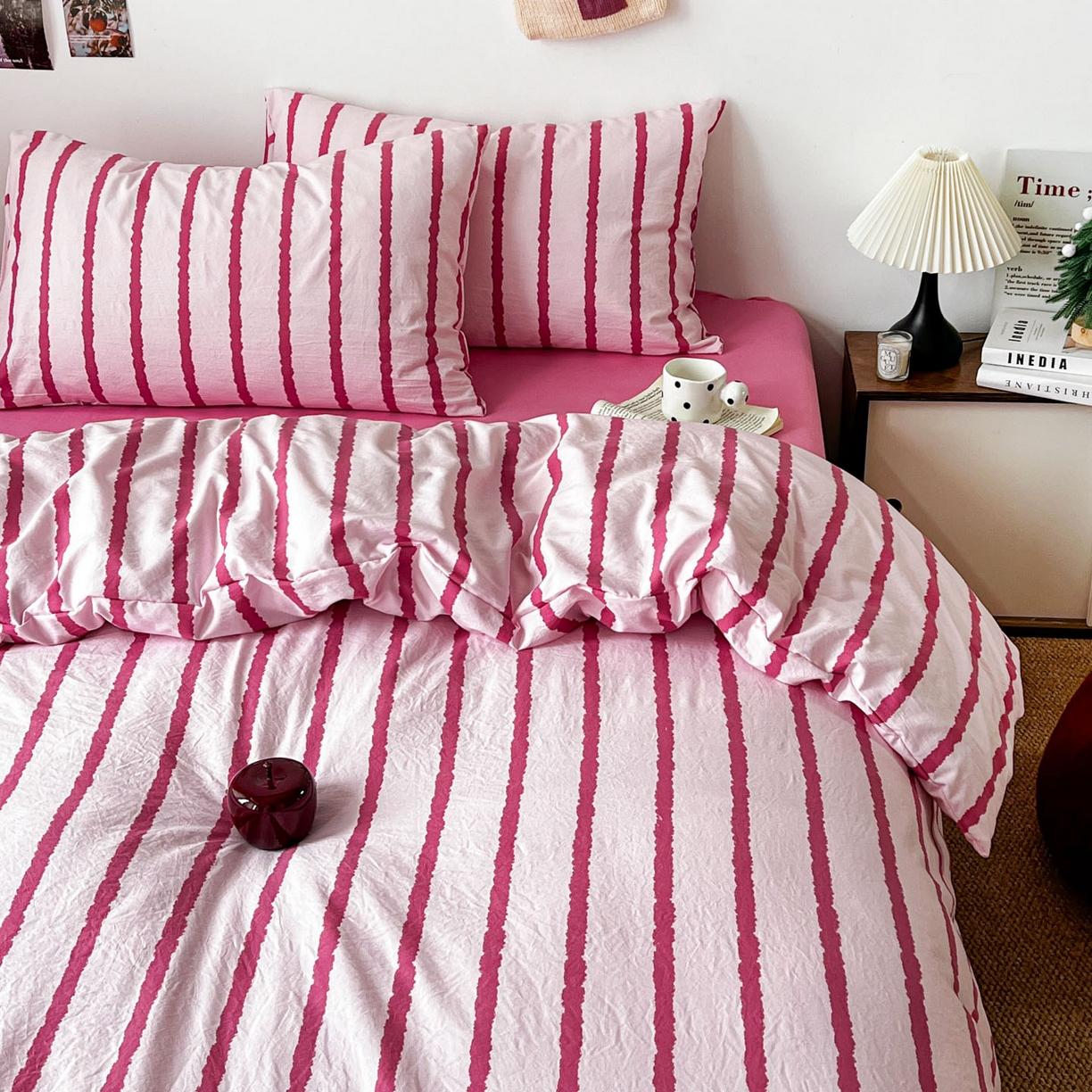 91家纺网 家纺一手货源 找家纺 （总）逸林家纺《原希尔顿逸林》 2026新款春款简约印花古法水洗棉四件套拼色床单款床笠款四件套条纹被套单品四件套