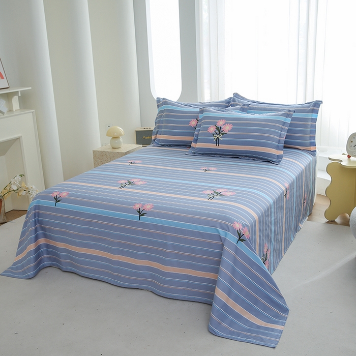 91家纺网 家纺一手货源 找家纺 优家居工厂店 2026新款13360纯棉床单单件印花全棉加厚大学生宿舍三件套 岁月花恋-灰