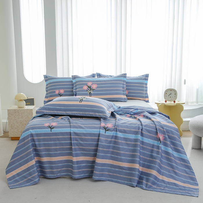 91家纺网 家纺一手货源 找家纺 优家居工厂店 2026新款13360纯棉床单单件印花全棉加厚大学生宿舍三件套 岁月花恋-灰