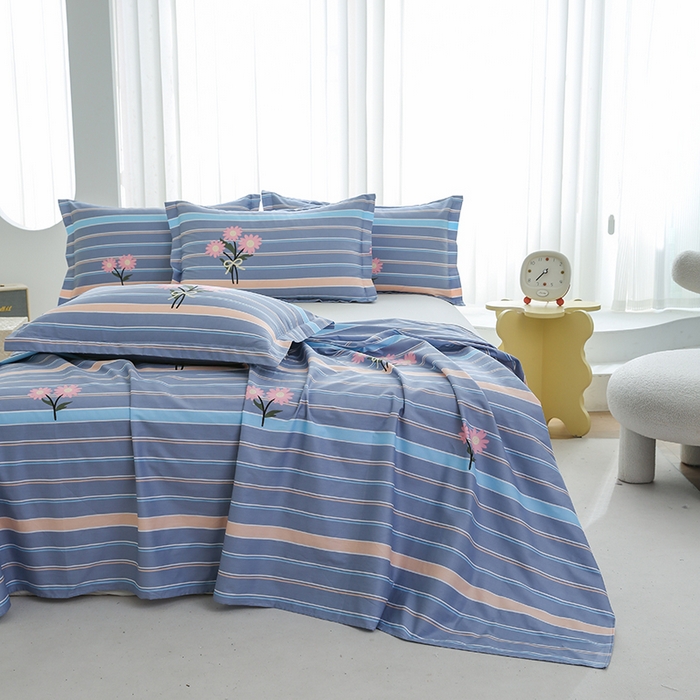 91家纺网 家纺一手货源 找家纺 优家居工厂店 2026新款13360纯棉床单单件印花全棉加厚大学生宿舍三件套 岁月花恋-灰