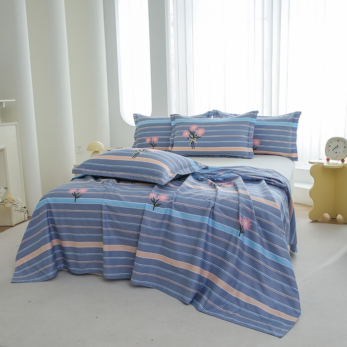 91家纺网 家纺一手货源 找家纺 优家居工厂店 2026新款13360纯棉床单单件印花全棉加厚大学生宿舍三件套 岁月花恋-灰