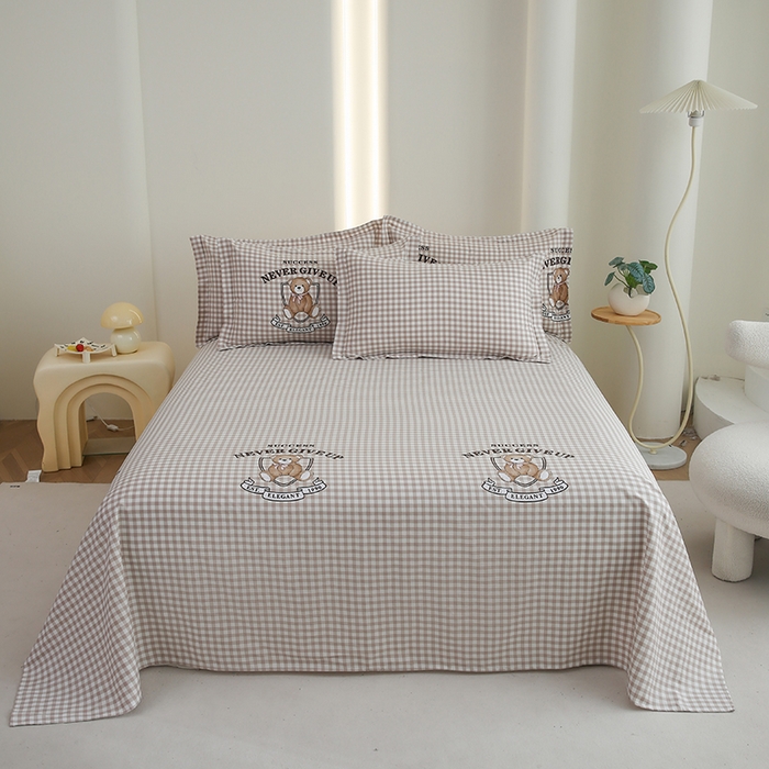 优家居工厂店 2026新款13360纯棉床单单件印花全棉加厚大学生宿舍三件套 塔米-咖