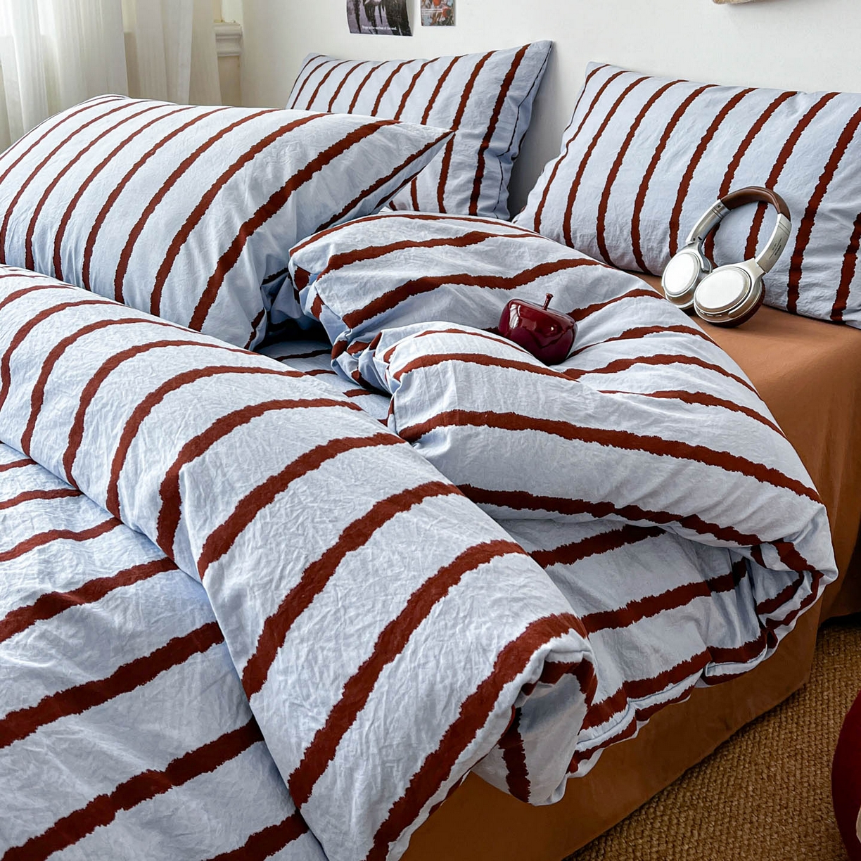 91家纺网 家纺一手货源 找家纺 （总）逸林家纺《原希尔顿逸林》 2026新款春款简约印花古法水洗棉四件套拼色床单款床笠款四件套条纹被套单品四件套