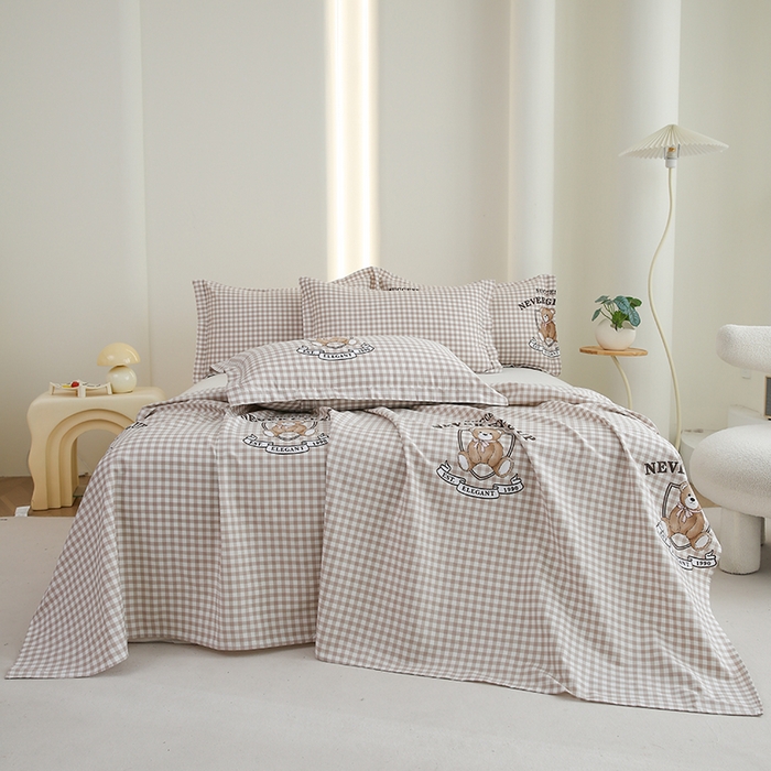 91家纺网 家纺一手货源 找家纺 优家居工厂店 2026新款13360纯棉床单单件印花全棉加厚大学生宿舍三件套 塔米-咖