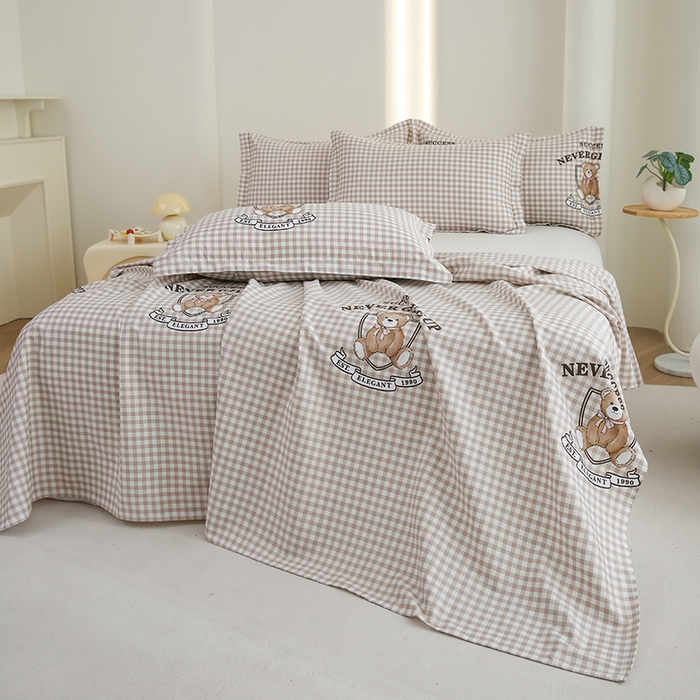 91家纺网 家纺一手货源 找家纺 优家居工厂店 2026新款13360纯棉床单单件印花全棉加厚大学生宿舍三件套 塔米-咖