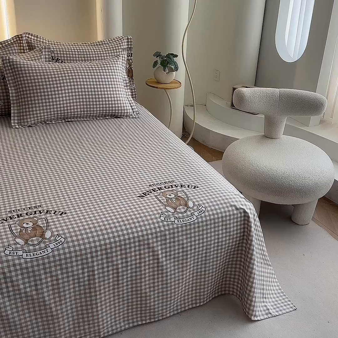 91家纺网 家纺一手货源 找家纺 优家居工厂店 2026新款13360纯棉床单单件印花全棉加厚大学生宿舍三件套 塔米-咖