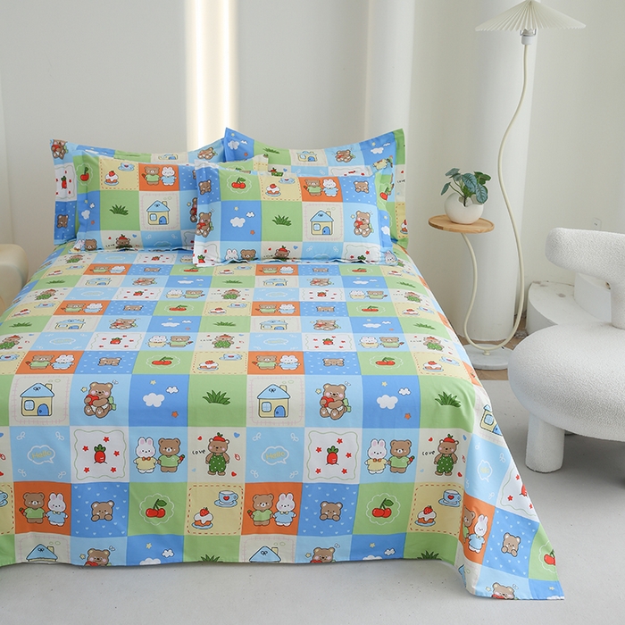 91家纺网 家纺一手货源 找家纺 优家居工厂店 2026新款13360纯棉床单单件印花全棉加厚大学生宿舍三件套 甜甜日子