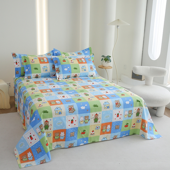 91家纺网 家纺一手货源 找家纺 优家居工厂店 2026新款13360纯棉床单单件印花全棉加厚大学生宿舍三件套 甜甜日子