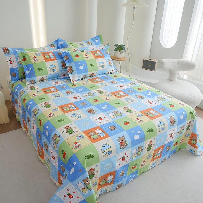 91家纺网 家纺一手货源 找家纺 优家居工厂店 2026新款13360纯棉床单单件印花全棉加厚大学生宿舍三件套 甜甜日子