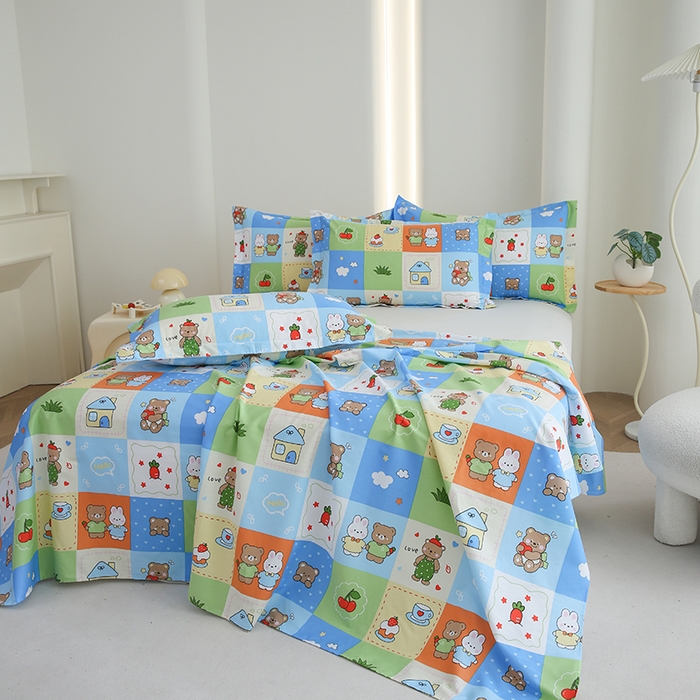 91家纺网 家纺一手货源 找家纺 优家居工厂店 2026新款13360纯棉床单单件印花全棉加厚大学生宿舍三件套 甜甜日子