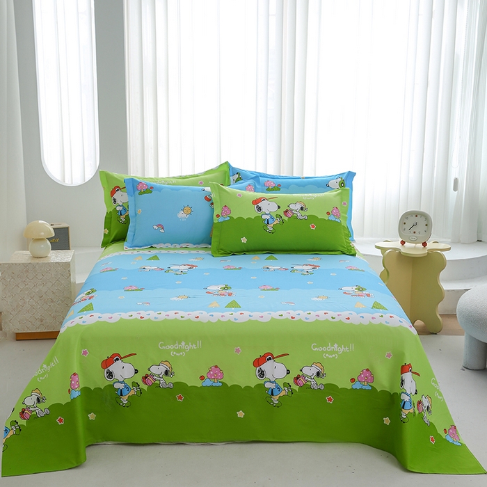 优家居工厂店 2026新款13360纯棉床单单件印花全棉加厚大学生宿舍三件套 童趣无限-绿