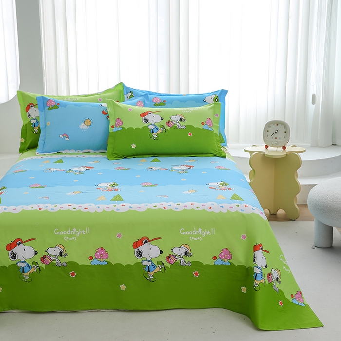 91家纺网 家纺一手货源 找家纺 优家居工厂店 2026新款13360纯棉床单单件印花全棉加厚大学生宿舍三件套 童趣无限-绿