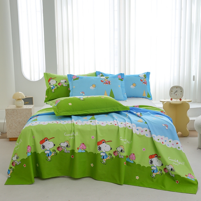 91家纺网 家纺一手货源 找家纺 优家居工厂店 2026新款13360纯棉床单单件印花全棉加厚大学生宿舍三件套 童趣无限-绿