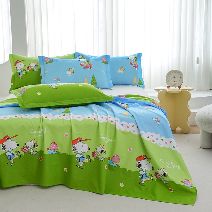 91家纺网 家纺一手货源 找家纺 优家居工厂店 2026新款13360纯棉床单单件印花全棉加厚大学生宿舍三件套 童趣无限-绿