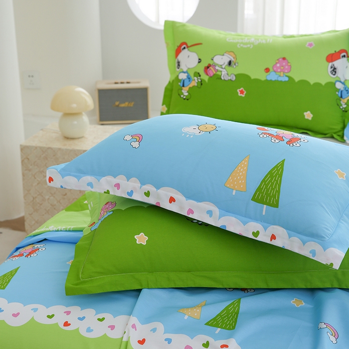 91家纺网 家纺一手货源 找家纺 优家居工厂店 2026新款13360纯棉床单单件印花全棉加厚大学生宿舍三件套 童趣无限-绿