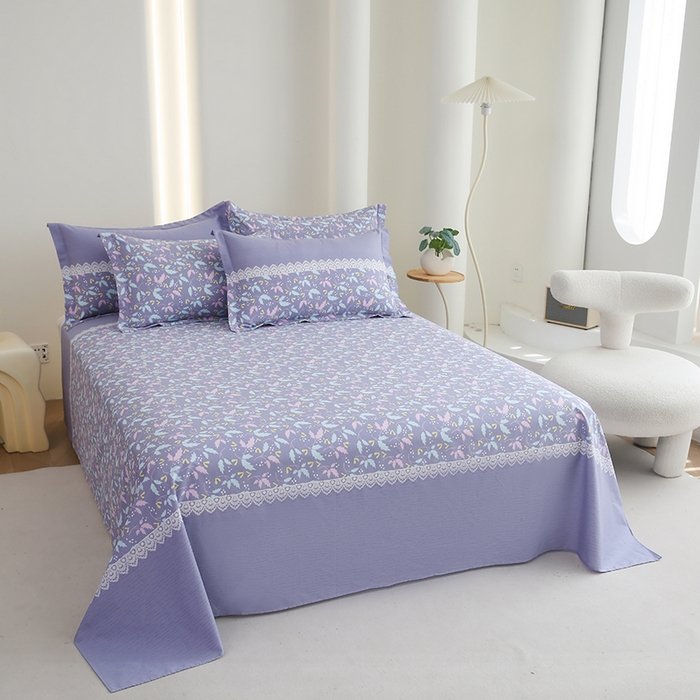 91家纺网 家纺一手货源 找家纺 优家居工厂店 2026新款13360纯棉床单单件印花全棉加厚大学生宿舍三件套 小叶雨-兰