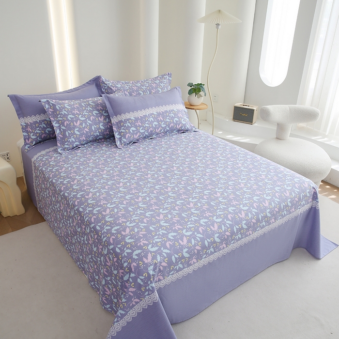 91家纺网 家纺一手货源 找家纺 优家居工厂店 2026新款13360纯棉床单单件印花全棉加厚大学生宿舍三件套 小叶雨-兰