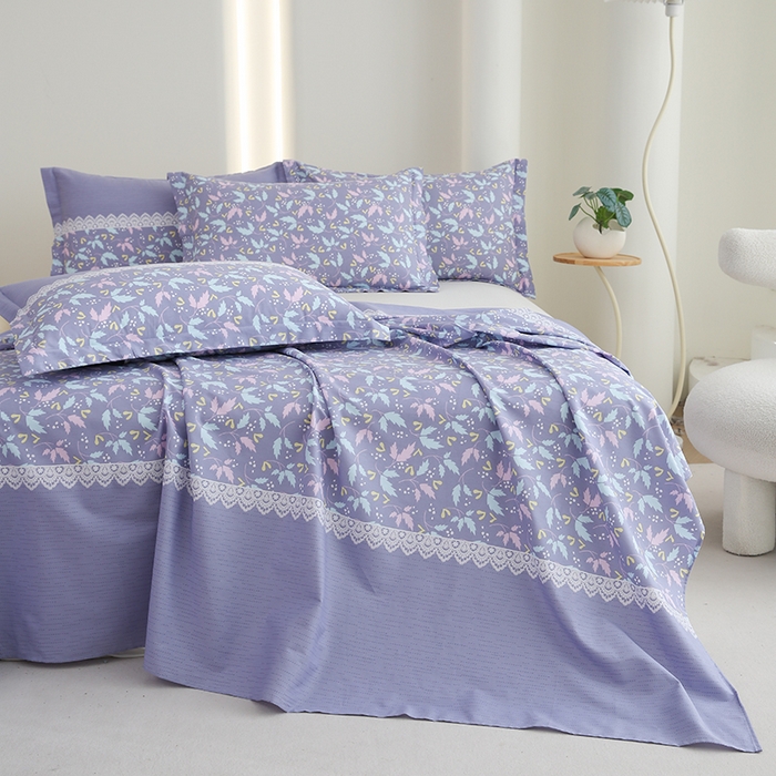 91家纺网 家纺一手货源 找家纺 优家居工厂店 2026新款13360纯棉床单单件印花全棉加厚大学生宿舍三件套 小叶雨-兰