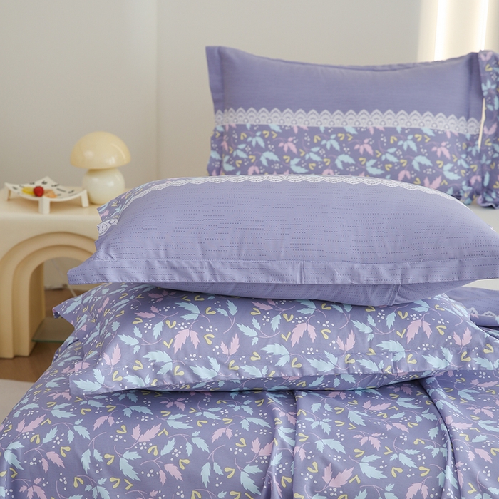 91家纺网 家纺一手货源 找家纺 优家居工厂店 2026新款13360纯棉床单单件印花全棉加厚大学生宿舍三件套 小叶雨-兰