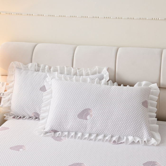 91家纺网 家纺一手货源 找家纺 （总）优家居工厂店 A类2026夏季冰丝席裙款豆豆凉席三件套刺绣花边蕾丝花边床裙可机洗水洗