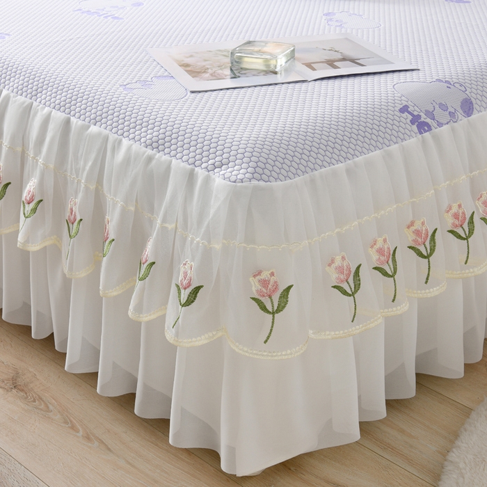 91家纺网 家纺一手货源 找家纺 优家居工厂店 A类2026夏季冰丝席裙款豆豆凉席三件套刺绣花边蕾丝花边床裙可机洗水洗 盛夏-卡皮