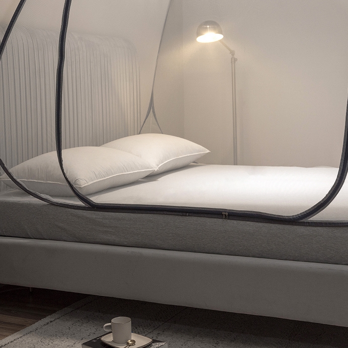 91家纺网 家纺一手货源 找家纺 佳梦家纺 2026新款免安装蒙古包蚊帐-云顶系列 小顶云顶灰