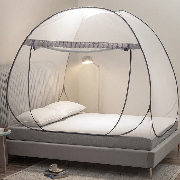 91家纺网 家纺一手货源 找家纺 佳梦家纺 2026新款免安装蒙古包蚊帐-云顶系列 小顶云顶灰