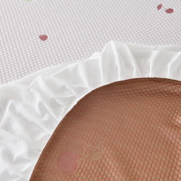 91家纺网 家纺一手货源 找家纺 优家居工厂店 A类2026夏季冰丝席裙款豆豆凉席三件套刺绣花边蕾丝花边床裙可机洗水洗 盛夏-樱桃