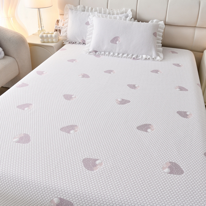 91家纺网 家纺一手货源 找家纺 （总）优家居工厂店 A类2026新款凉感豆豆提花凉席床裙款床盖三件套高档蕾丝花边可机洗水洗