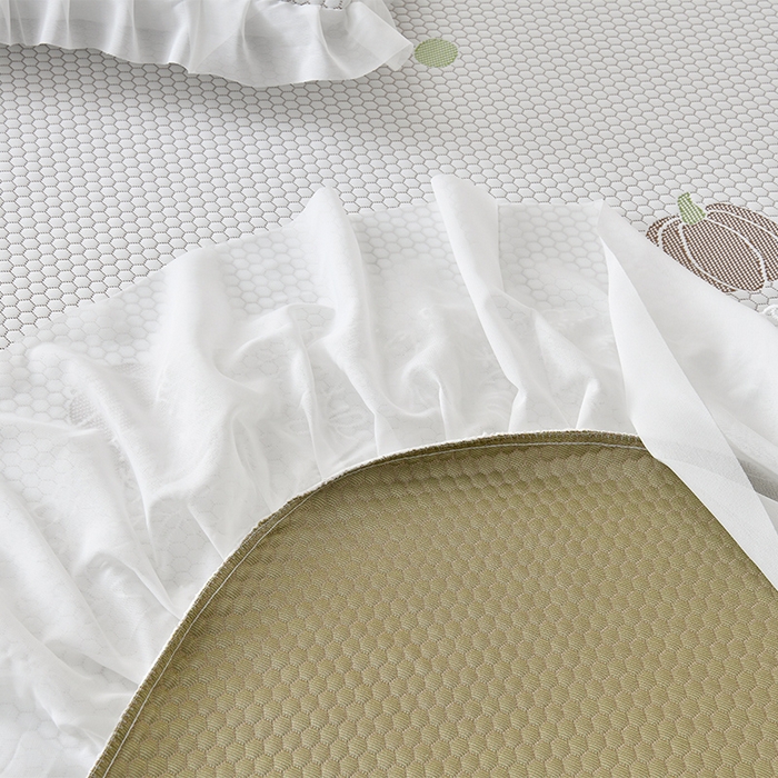 91家纺网 家纺一手货源 找家纺 优家居工厂店 A类2026新款凉感豆豆提花凉席床裙款床盖三件套高档蕾丝花边可机洗水洗 盛夏-南瓜黄