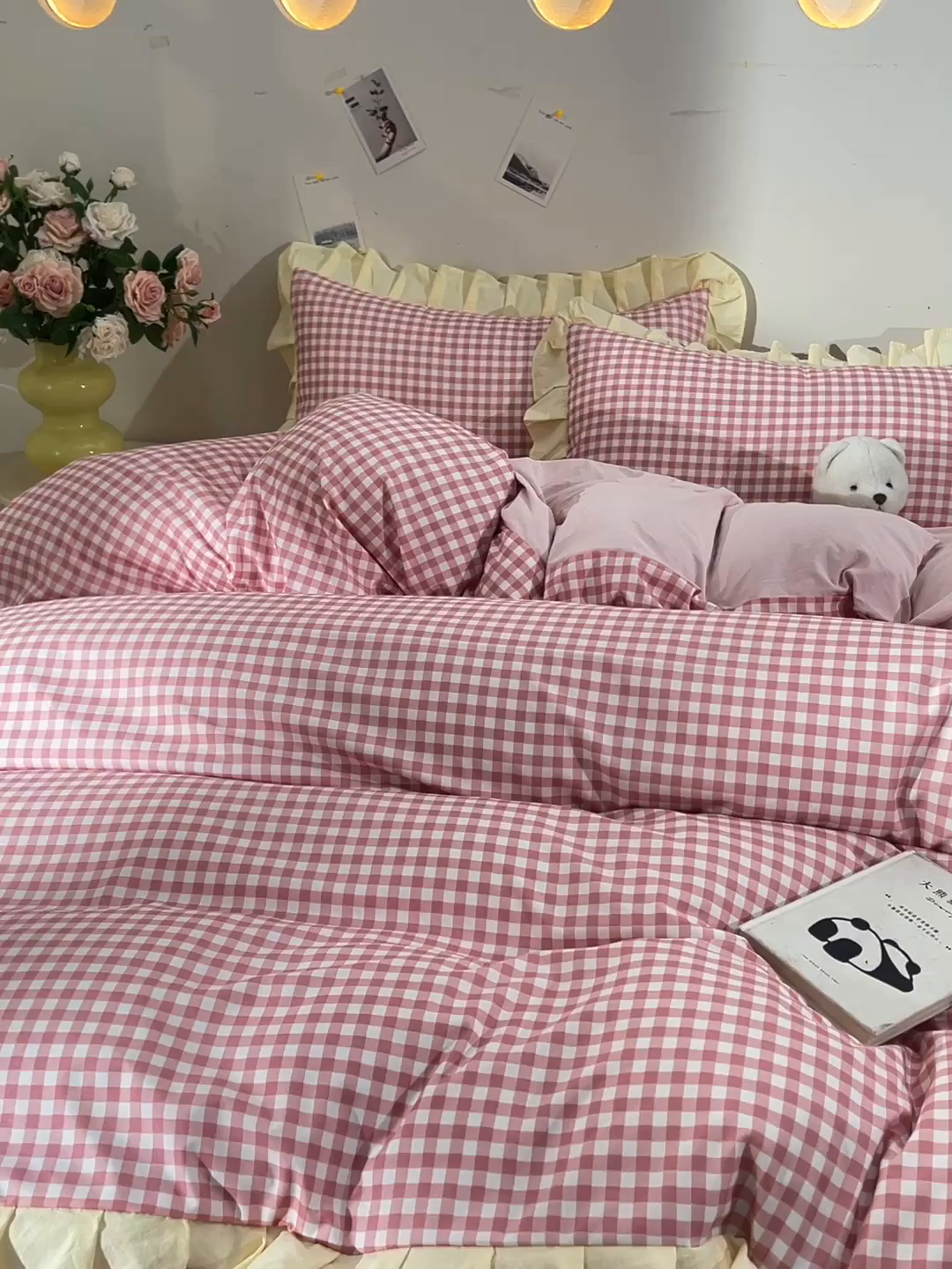 91家纺网 家纺一手货源 找家纺 （总）优家居工厂店 2026新款A类超柔舒适水洗棉韩式花边四件套小清新格子纯色学生三件套