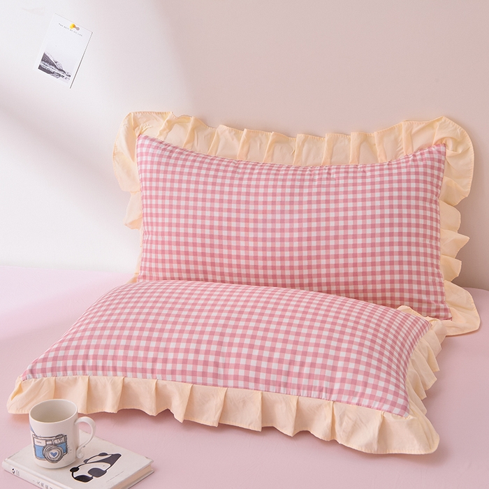 91家纺网 家纺一手货源 找家纺 （总）优家居工厂店 2026新款A类超柔舒适水洗棉韩式花边四件套小清新格子纯色学生三件套