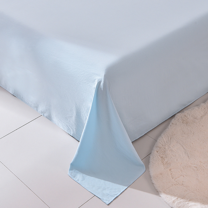 91家纺网 家纺一手货源 找家纺 优家居工厂店 2026新款A类超柔舒适水洗棉韩式花边四件套小清新格子纯色学生三件套 奶油-粉蓝