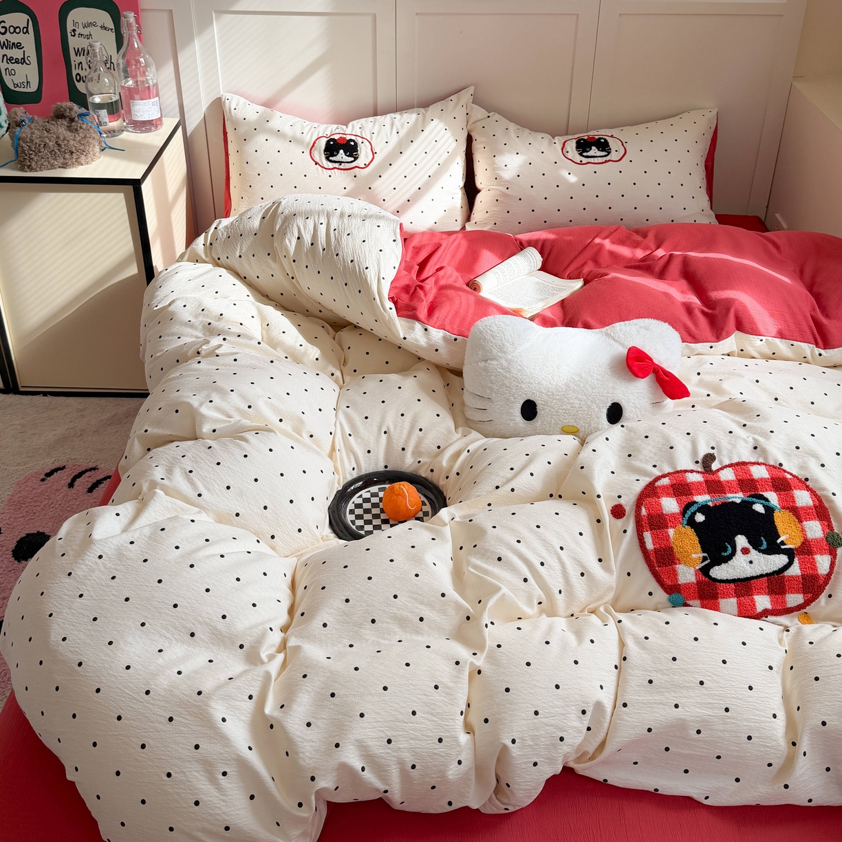 91家纺网 家纺一手货源 找家纺 美乐迪家纺 2026新款云感双层纱毛巾绣四件套（会员-2） 苹果猫