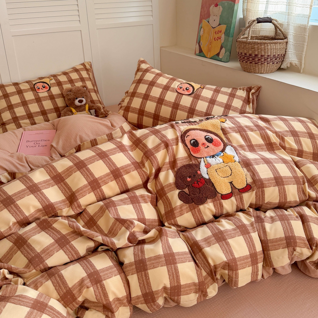 91家纺网 家纺一手货源 找家纺 美乐迪家纺 2026新款云感双层纱毛巾绣四件套（会员-2） 小星人