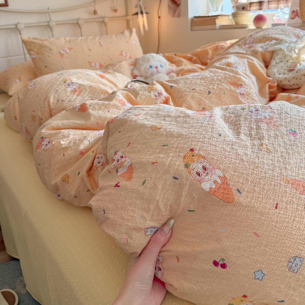 91家纺网 家纺一手货源 找家纺 （总）初念 2026新款A类高品质110克超柔泡芙纱四件套