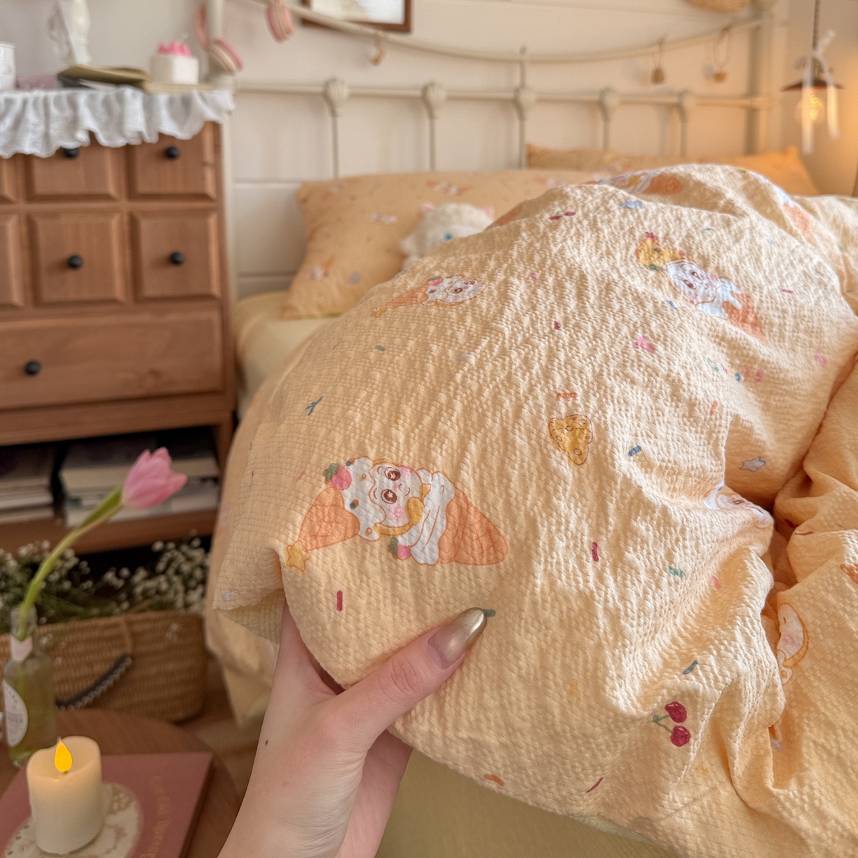 91家纺网 家纺一手货源 找家纺 （总）初念 2026新款A类高品质110克超柔泡芙纱四件套