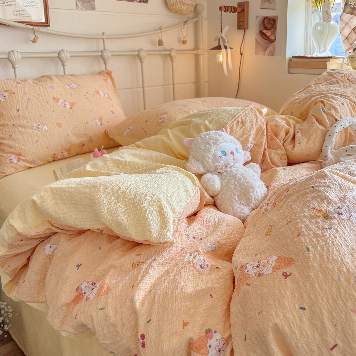 91家纺网 家纺一手货源 找家纺 （总）初念 2026新款A类高品质110克超柔泡芙纱四件套