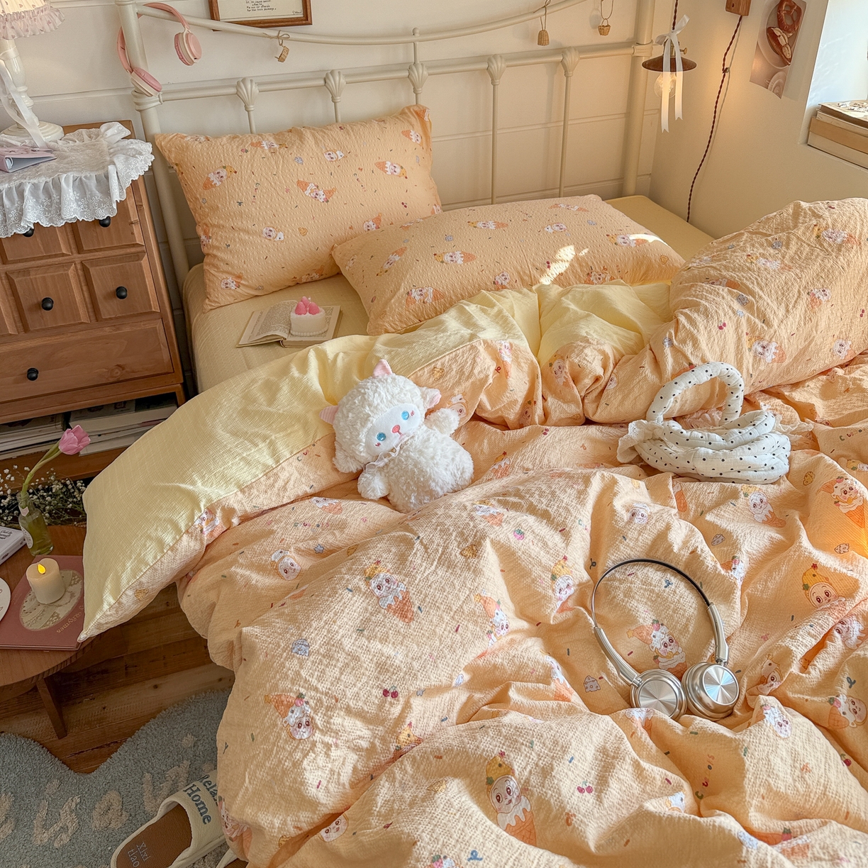 91家纺网 家纺一手货源 找家纺 （总）初念 2026新款A类高品质110克超柔泡芙纱四件套