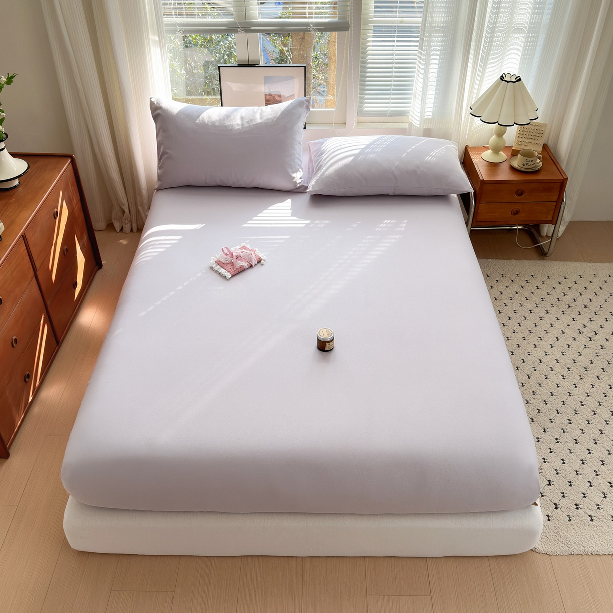 91家纺网 家纺一手货源 找家纺 女子家纺 2026新款全棉老粗布床笠 丁香紫