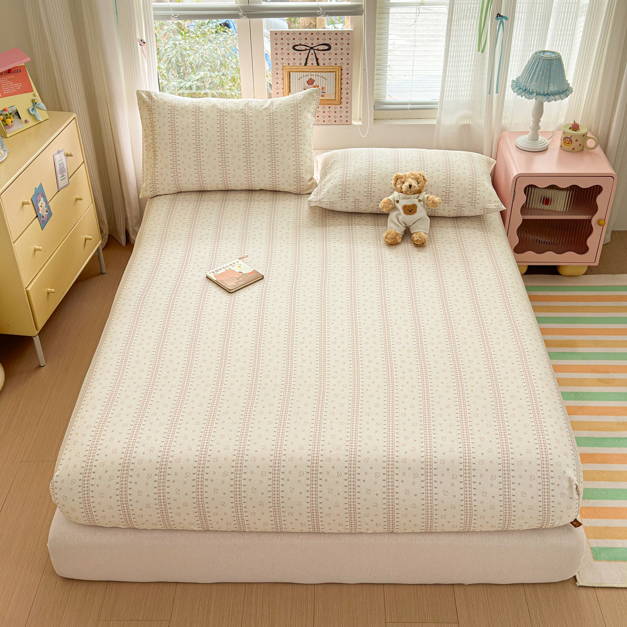 91家纺网 家纺一手货源 找家纺 女子家纺 2026新款全棉老粗布床笠 幻彩