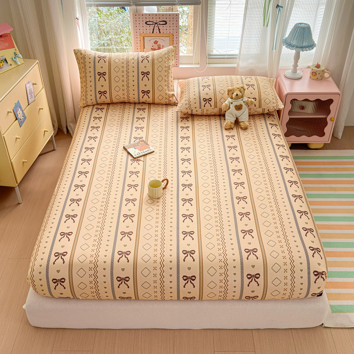 91家纺网 家纺一手货源 找家纺 女子家纺 2026新款全棉老粗布床笠 幸运结