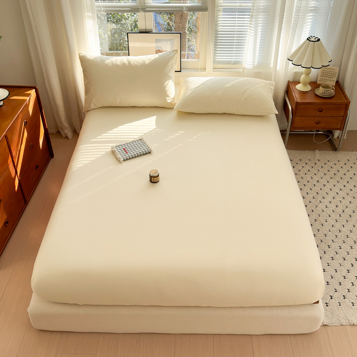 91家纺网 家纺一手货源 找家纺 女子家纺 2026新款全棉老粗布床笠 月白