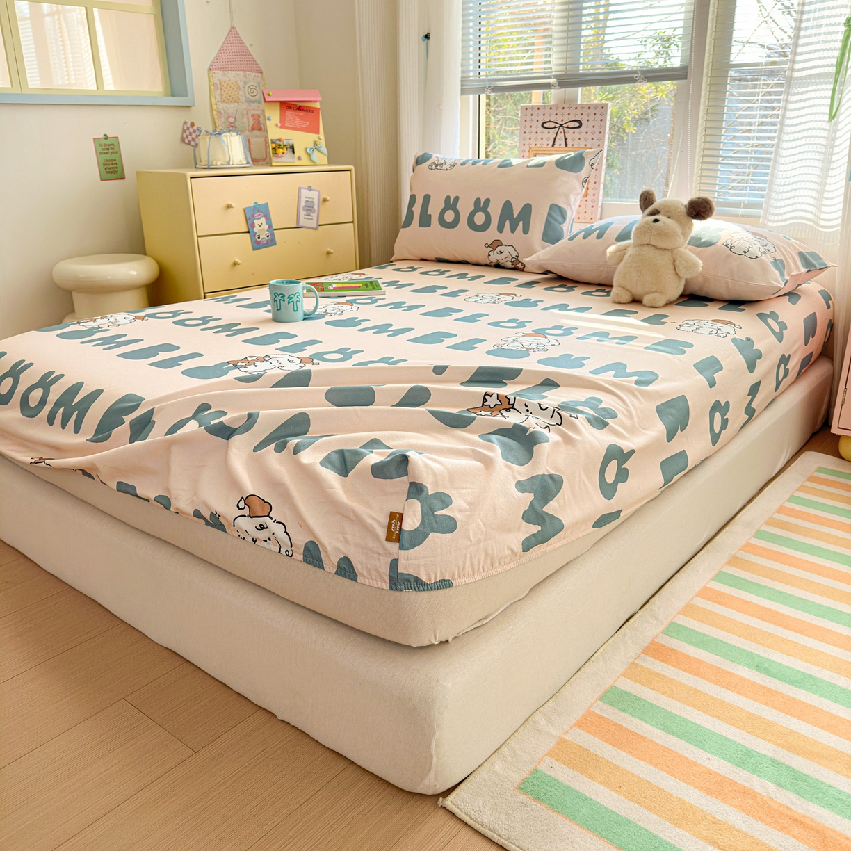 91家纺网 家纺一手货源 找家纺 女子家纺 2026新款全棉老粗布床笠 1泡芙-兰